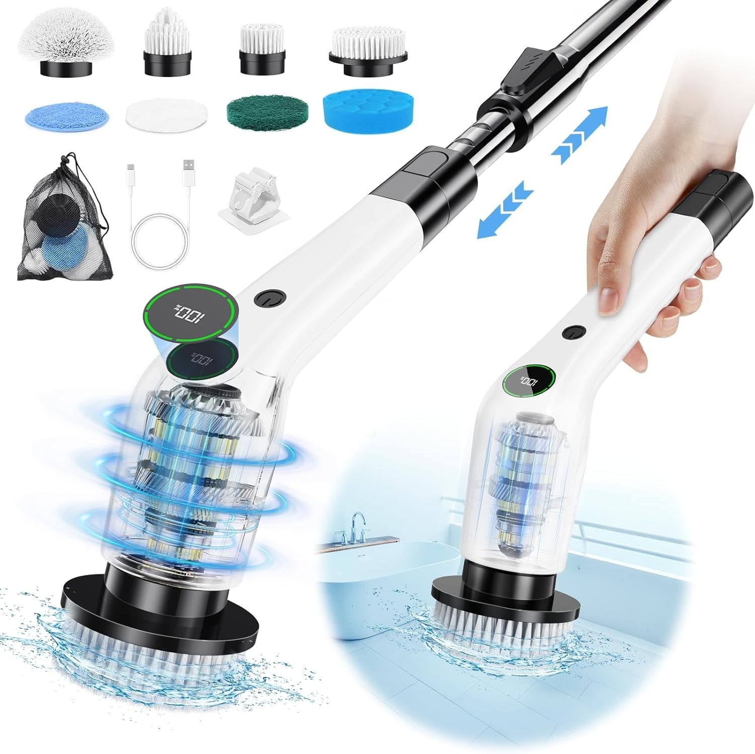 Electric Spin Scrubber, Cordless Shower Scrubber with 8 Scrub Brush, 2 Speed …