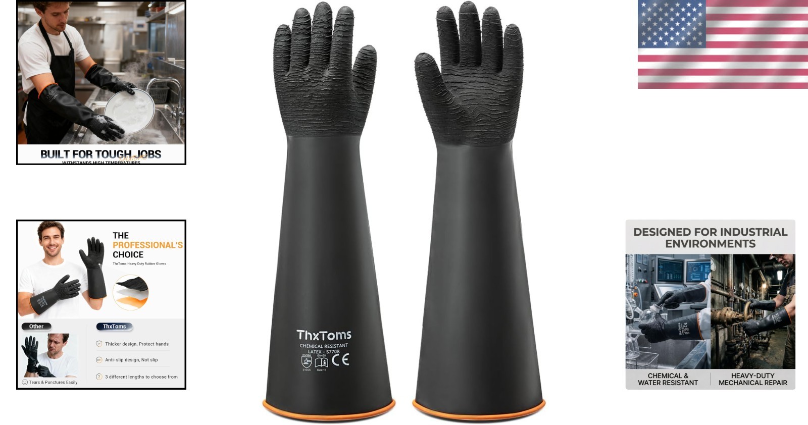 Industrial Chemical Resistant Gloves – Non-Slip Waterproof 22” Reusable Pair