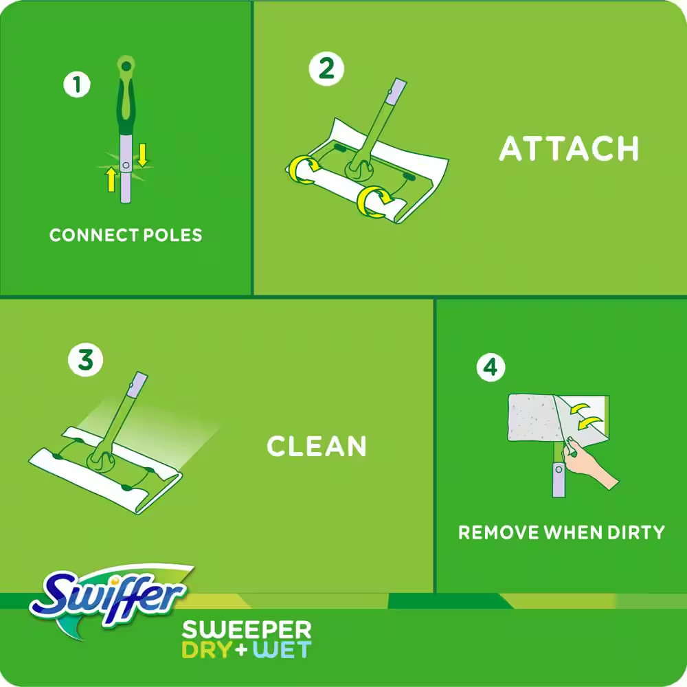 Swiffer Sweeper 2-in-1, Dry and Wet, Floor Cleaner Includes 1 Mop + 10 Refills