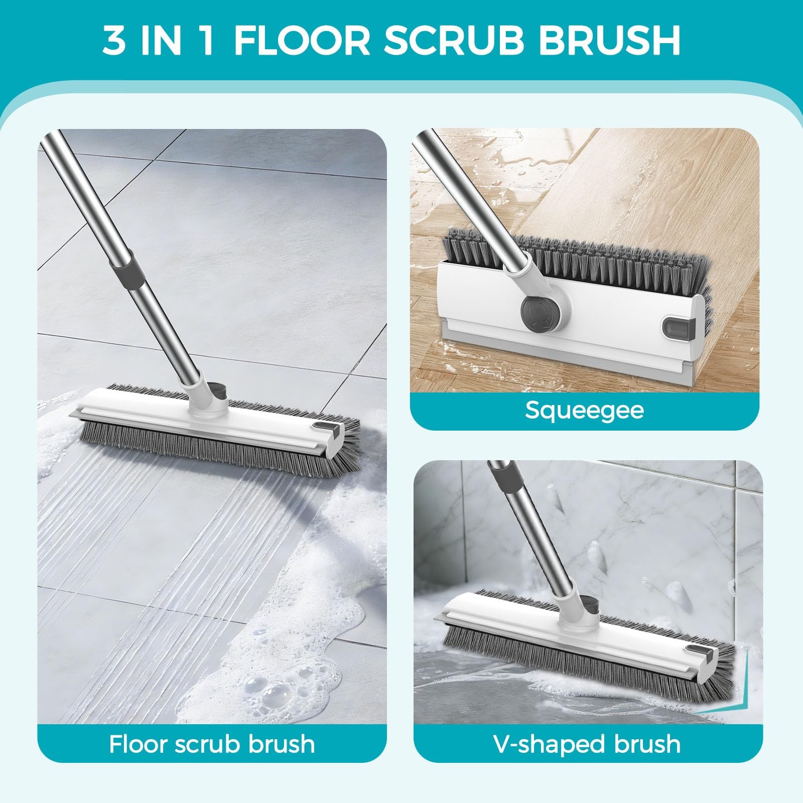 SetSail Floor Scrub Brush, 3 in 1 Brush with 54-in Grey White