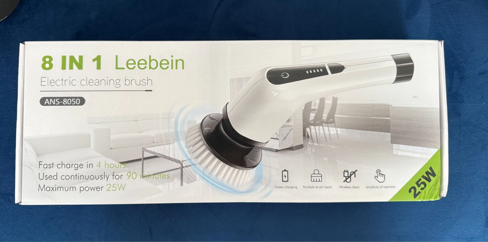 Leebein 8-in-1 Electric Spin Scrubber ANS-8050 Cordless Power Cleaning Brush NIB