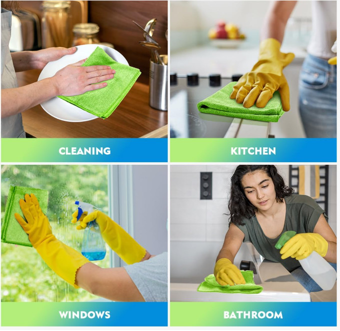 HOMEXCEL Green Microfiber Cleaning Cloth 12 Pack, 12.5 x 12.5 inch Microfiber To
