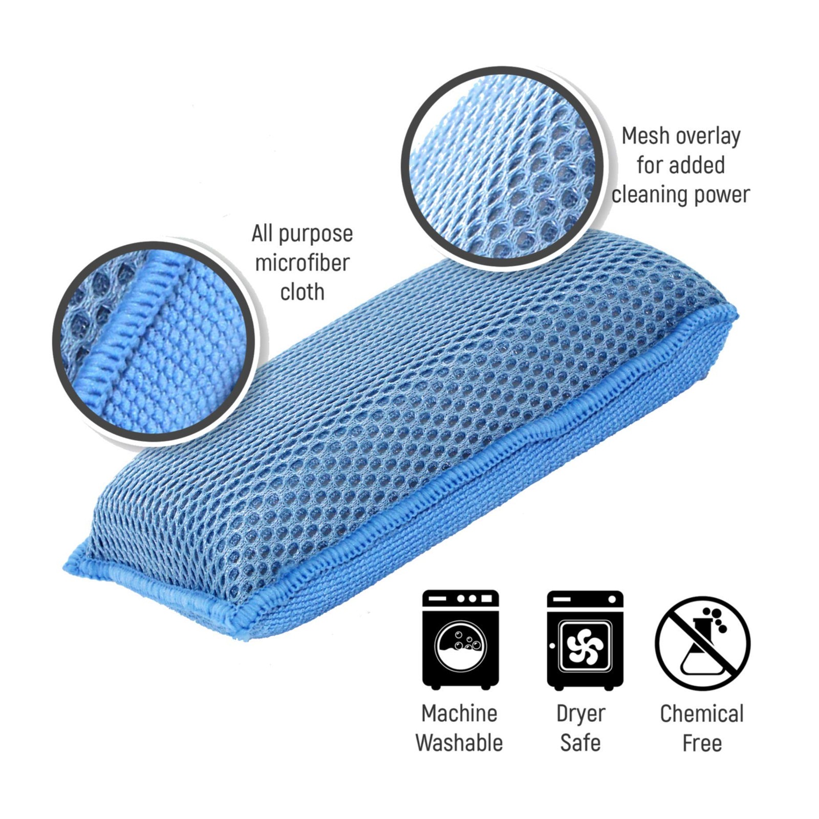 Miracle Microfiber Kitchen Sponge by Scrub-It – 3 Count (Pack of 1), Blue