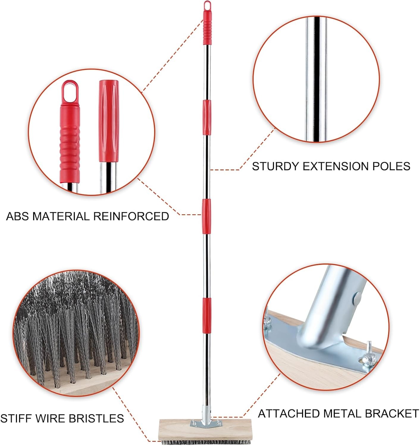 Heavy Duty Wire Broom with Telescopic Handle Outdoor Floor Scrub Brush for Patio