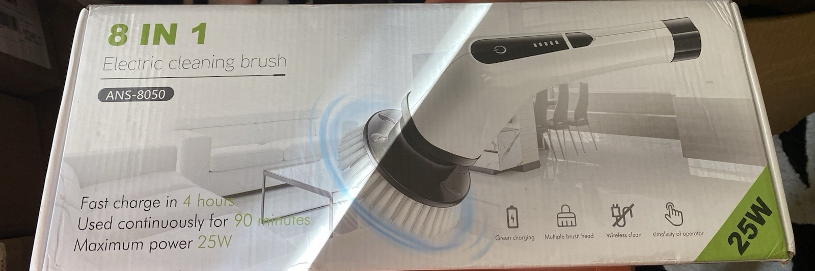 8 IN 1 Cordless Electric Cleaning Brush Spin Scrubber ANS-8050 Rechargeable