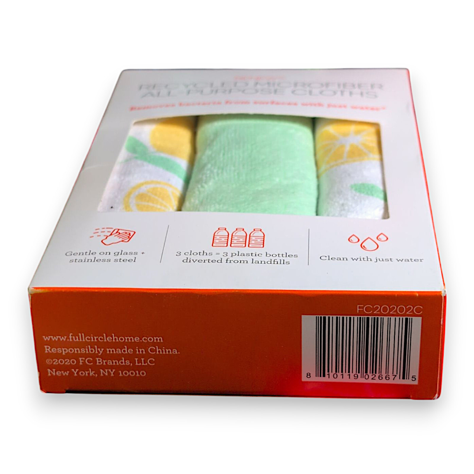 Full Circle Home Microfiber Cloths Renew Set of 3, Tea Towels, Citrus, 12x12in