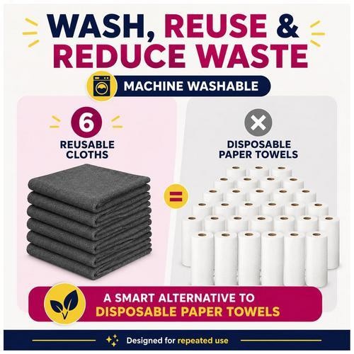 Genie Magic Cleaning Cloth 6-Pack,Microfiber Cleaning Cloths 16×12 Inch,Reusable