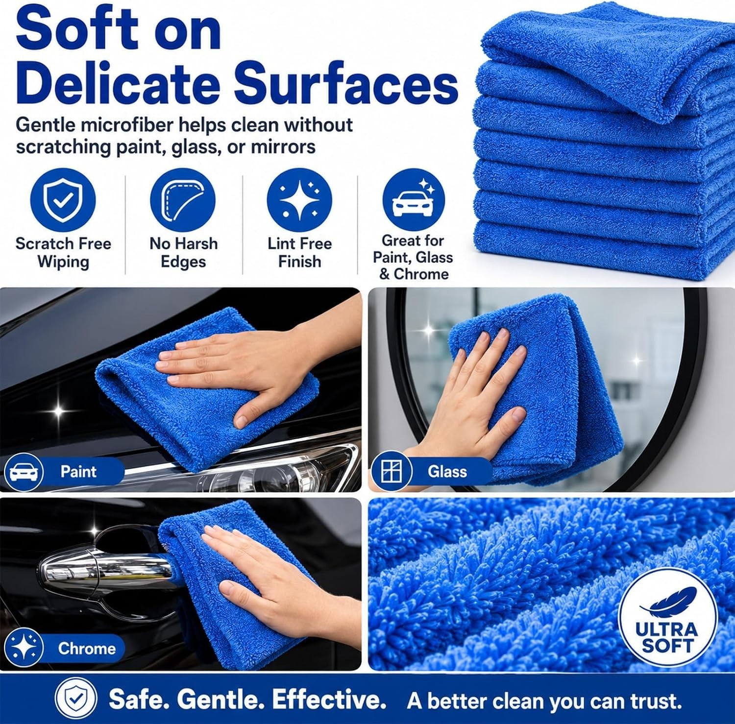 30 Pcs 16×16 Inch Dark Blue Microfiber Towels – Scratch-Free Luxury Cleaning