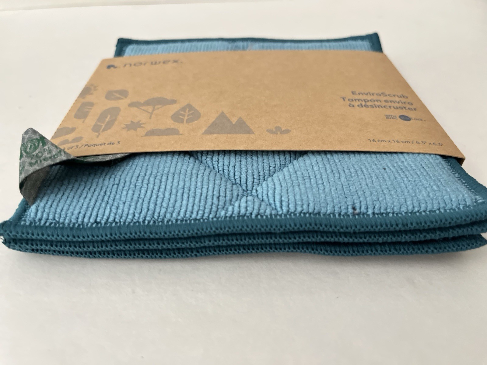 3pk Norwex EnviroScrub pack of 3 6.3×6.3 Enviro Scrub Squares Blue Green Grey