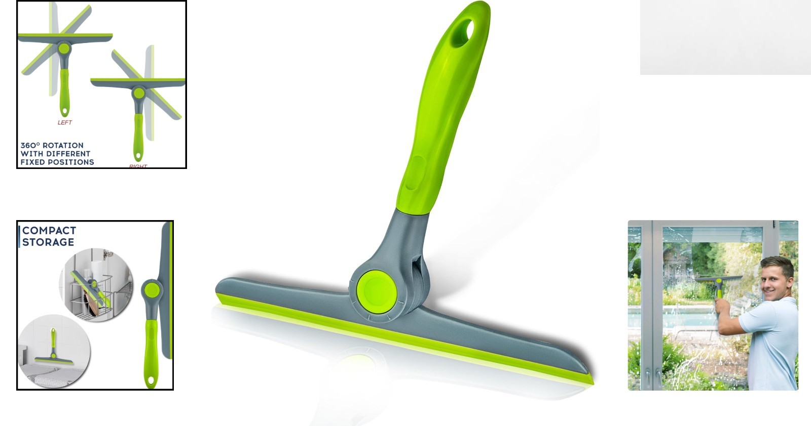 Compact 10″ Green & Grey Window Squeegee – Heavy Duty with Easy Grip Handle