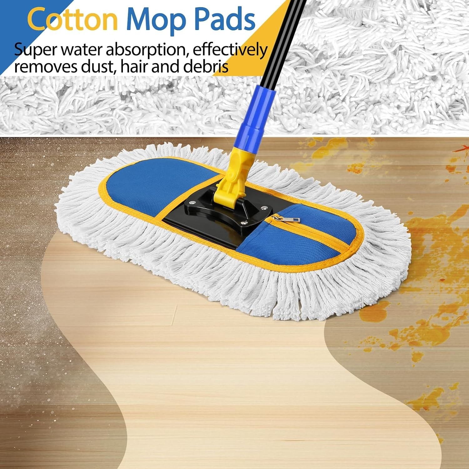 Industrial Dust Mop with Washable Pads for Floor Cleaning, 16 Inch, Blue