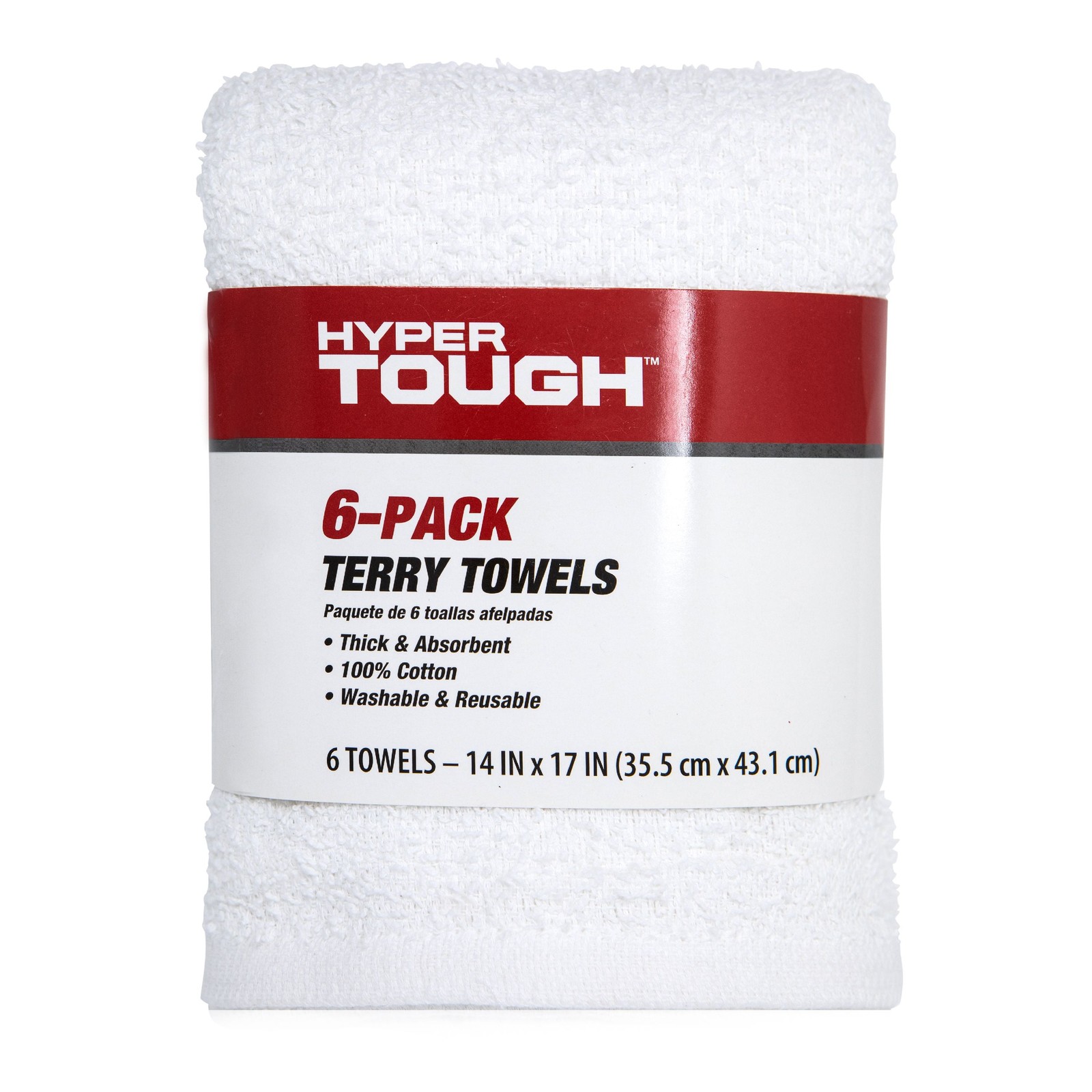 100% Cotton 14″ x 17″ All Purpose Terry Towels, 6 Pack