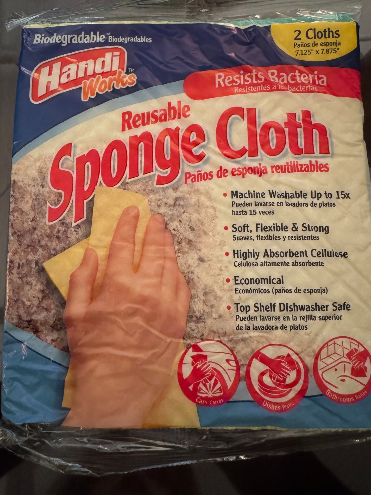 2 Pack Flat Sponge Cloth Reusable Flexible Washable Absorbent 7.8″x 7.1″ Germany