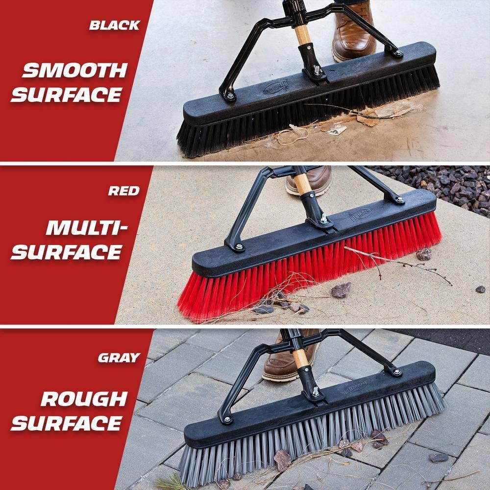 Libman Push Broom 24in Rough Surface Industrial Stiff Bristle Wood Handle 60in