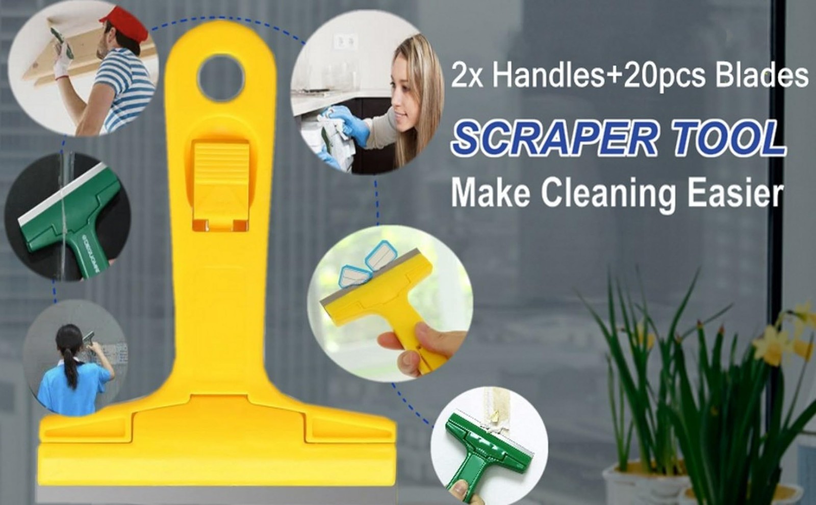 2pack Razor Blade Scraper, Industry Glass Window Heavy Duty Yellow