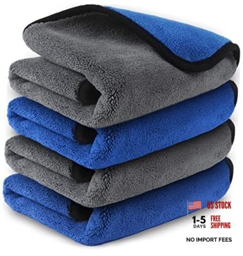 Microfiber Towels for Cars Wash 16 X 16 Inch, Pack of 4, Blue-grey, 800 Gsm