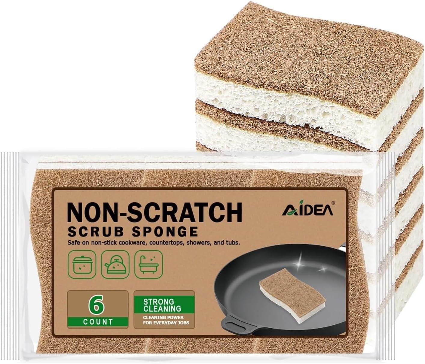 Sponges Non Scratch, 6Count, Natural Sponge for Non Stick Cookware, Sponge