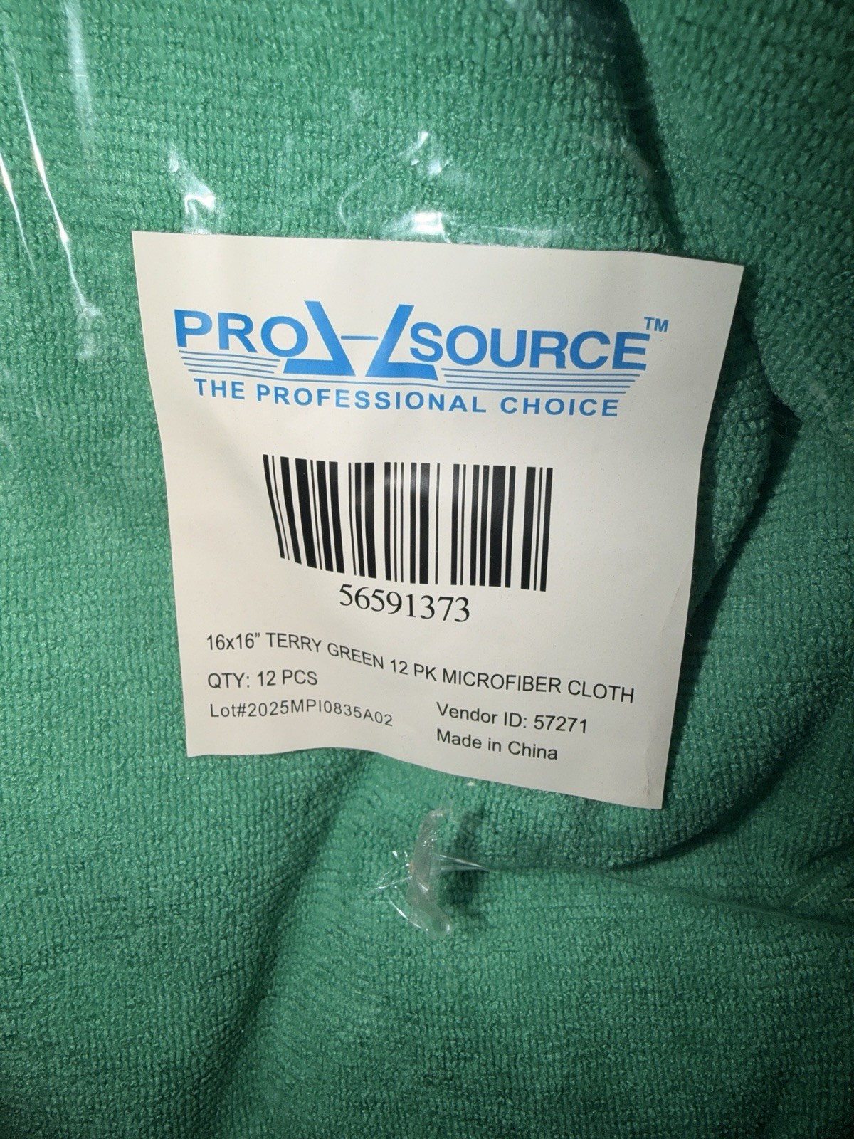 Box of 120 NEW Pro-Source 16″x16″ Terry green Microfiber Cloths – See Photos