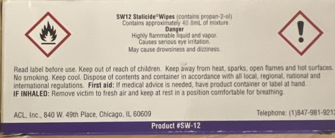 Acl Staticide Wipes Sw12 Anti-Static Wipes 3 Boxes Of 24
