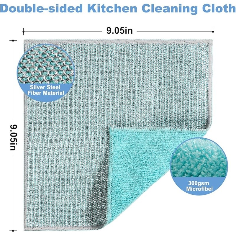 Dual-Sided Dishcloths Microfiber Silver Wire Mesh Non-Scratch Cleaning 10pcs New