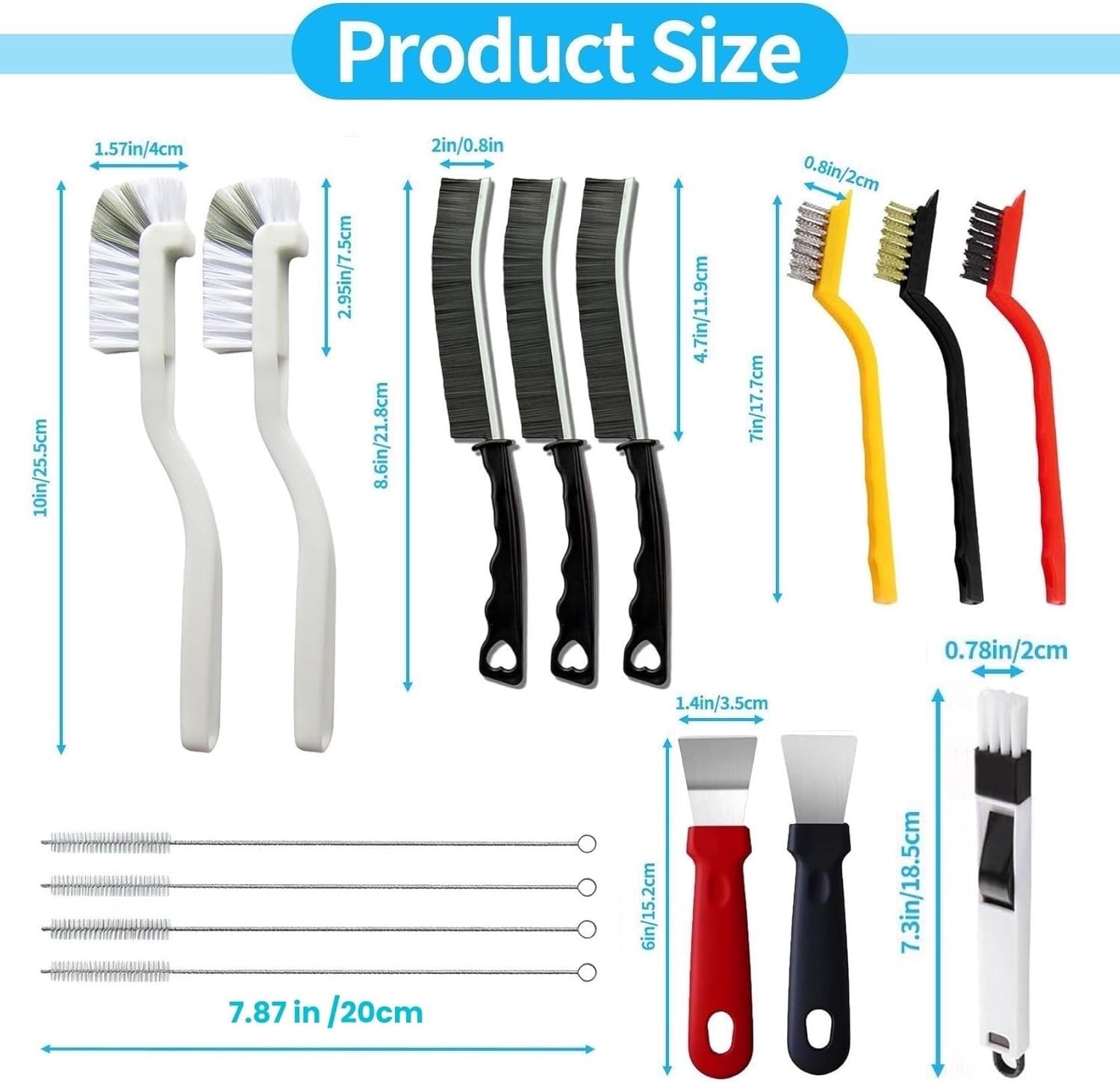 15Pcs Crevice Cleaning Brush Set, Hard Bristle Scrub Brushes Tools for Deep