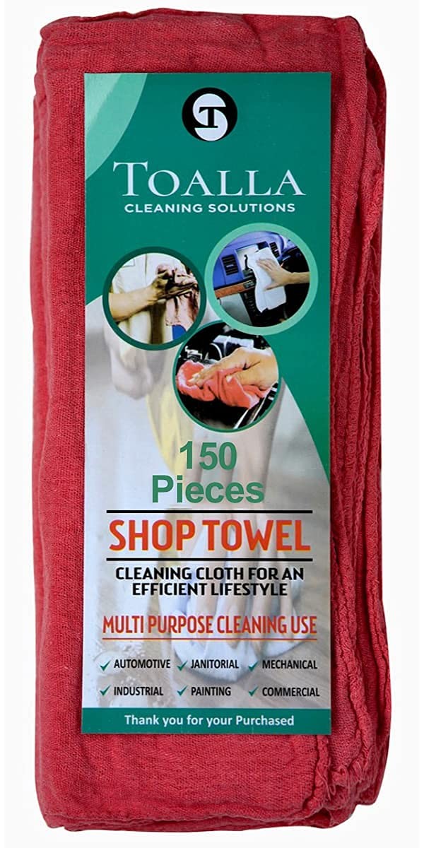 TOALLA Cotton Shop Towels Red – (Pack of 150) Size 14×14 Pack 150,