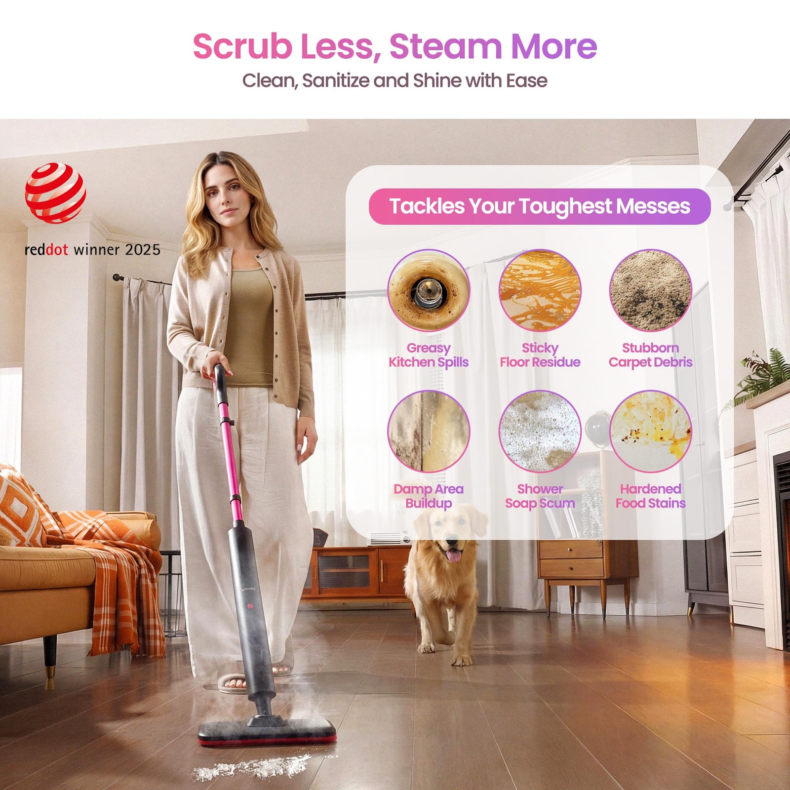 Schenley Steam Mop Cleaner Powerful 15s Fast Heat Up Chemical Free for