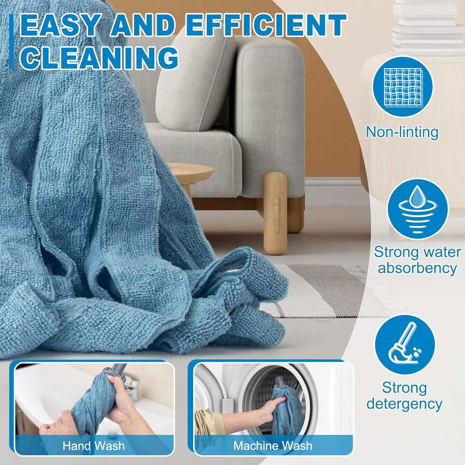 Kefanta Mops for Floor Cleaning,One Mop Handle with 2 Blue Microfiber Cloth Mops