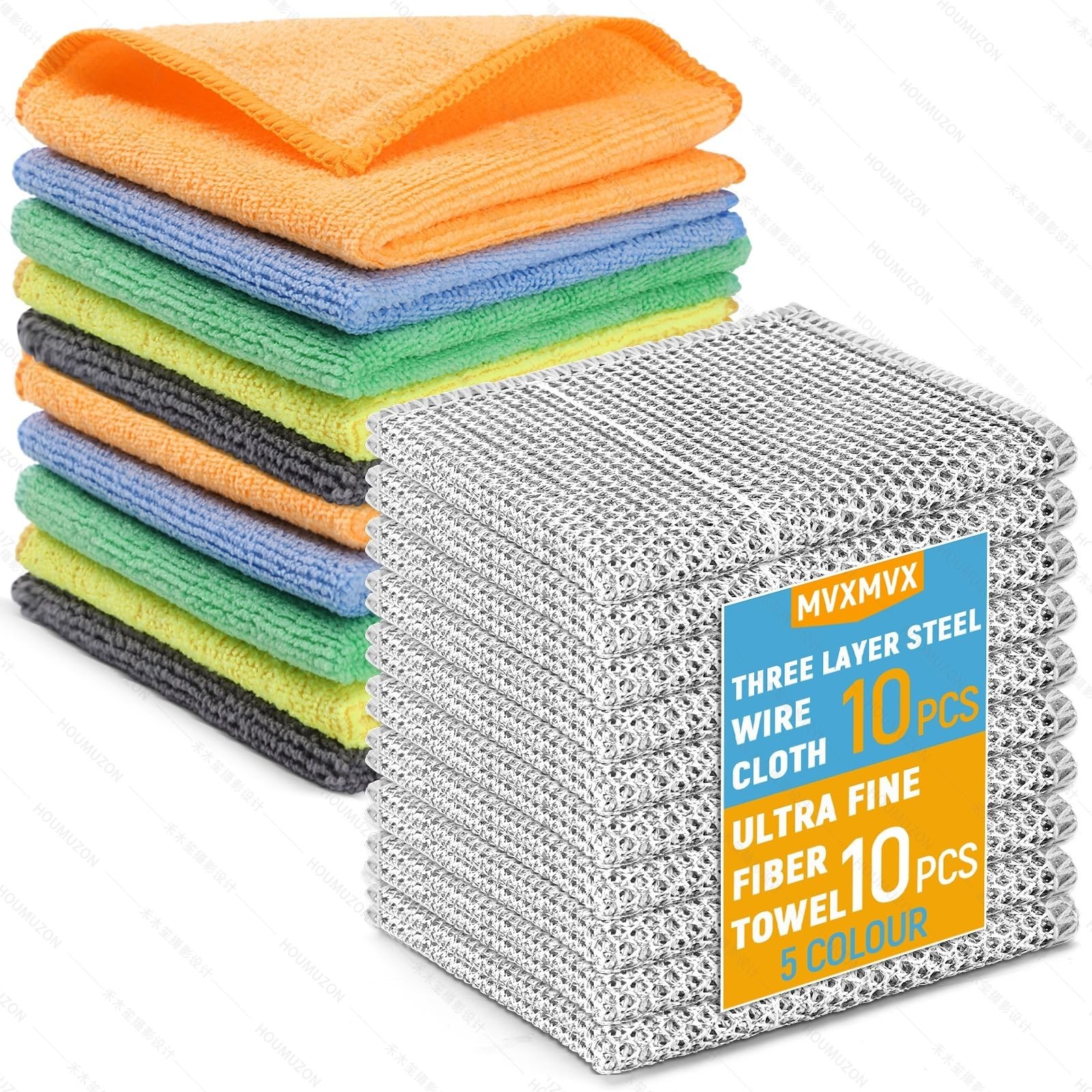 Non Scratch Wire Dishcloth and Microfiber Cleaning Cloth 20pcs-Multipurpose W…
