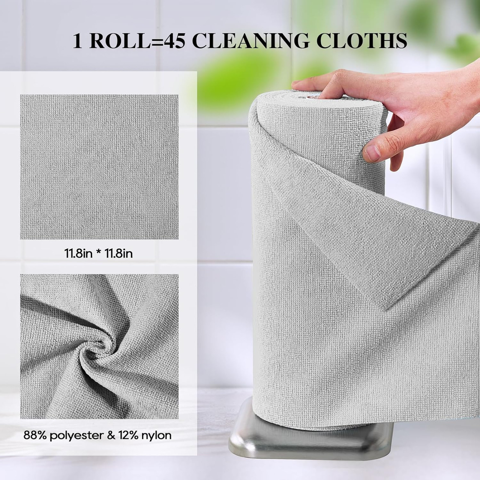 Microfiber Cleaning Cloth Roll 90 Pack 12×12 Inches Tear Away Reusable Washable