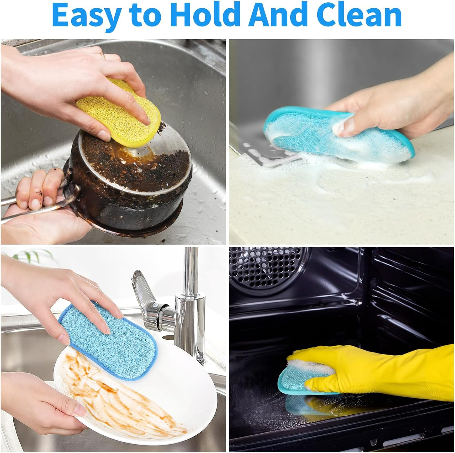 6 Pack Non-Scratch Microfiber Cleaning Sponges Dish Scrubber Scouring Pad