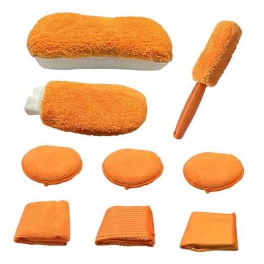 9PCS Car Cleaning Kit, No-Scratch Auto Detailing Tools Set with Wash Orange