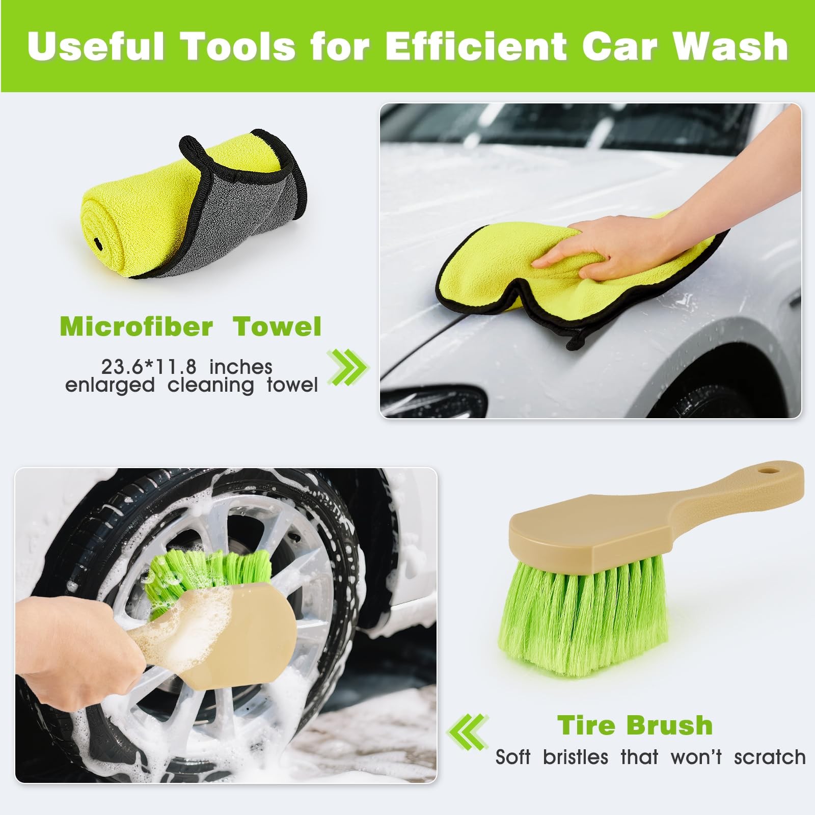 7-in-1 Car Wash Brush Kit with 15° Curved Long Handle for Cars