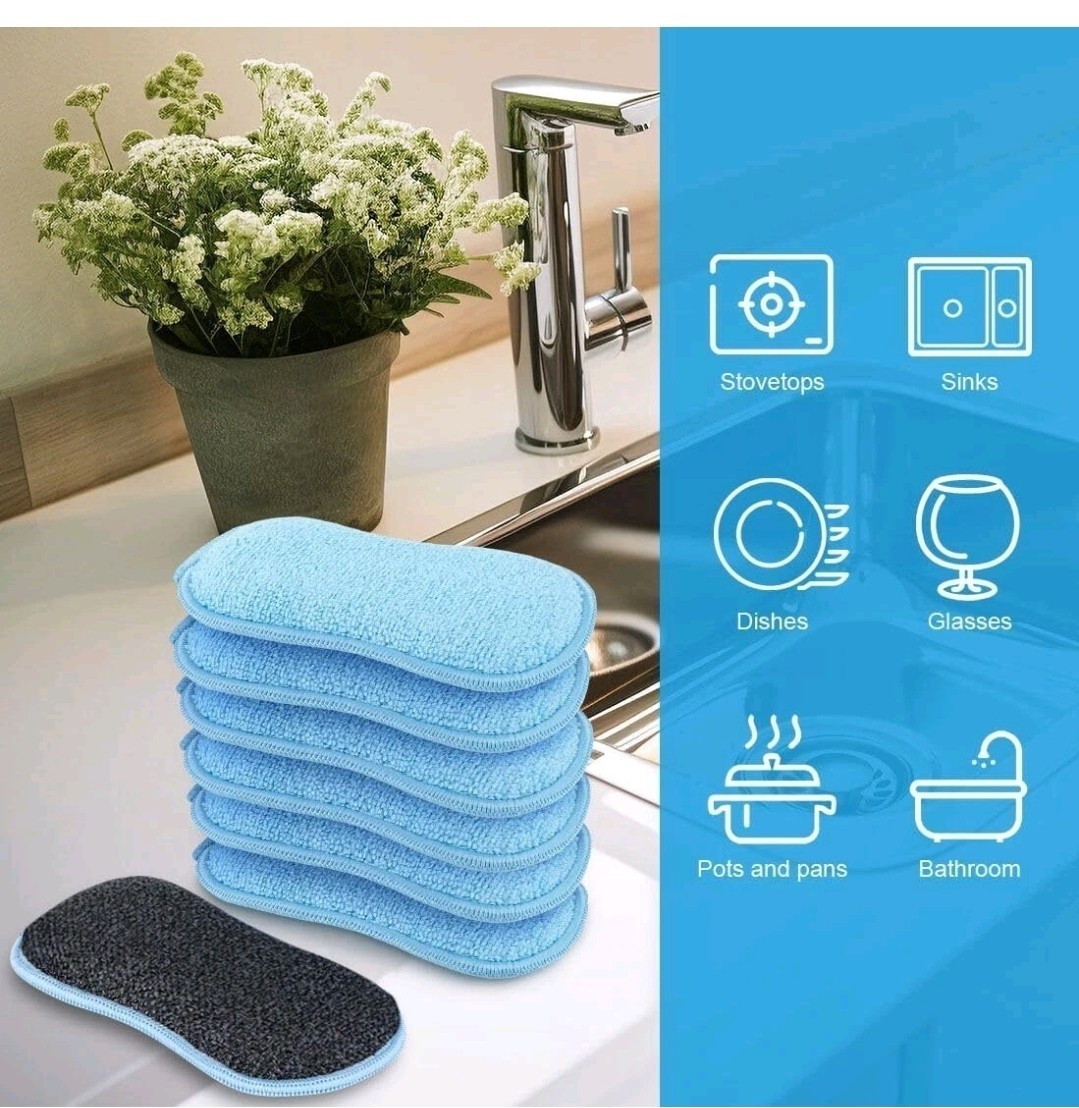 12 Pack Multi-Purpose Scrub Kitchen Dish Sponge Non-Scratch Microfiber FS