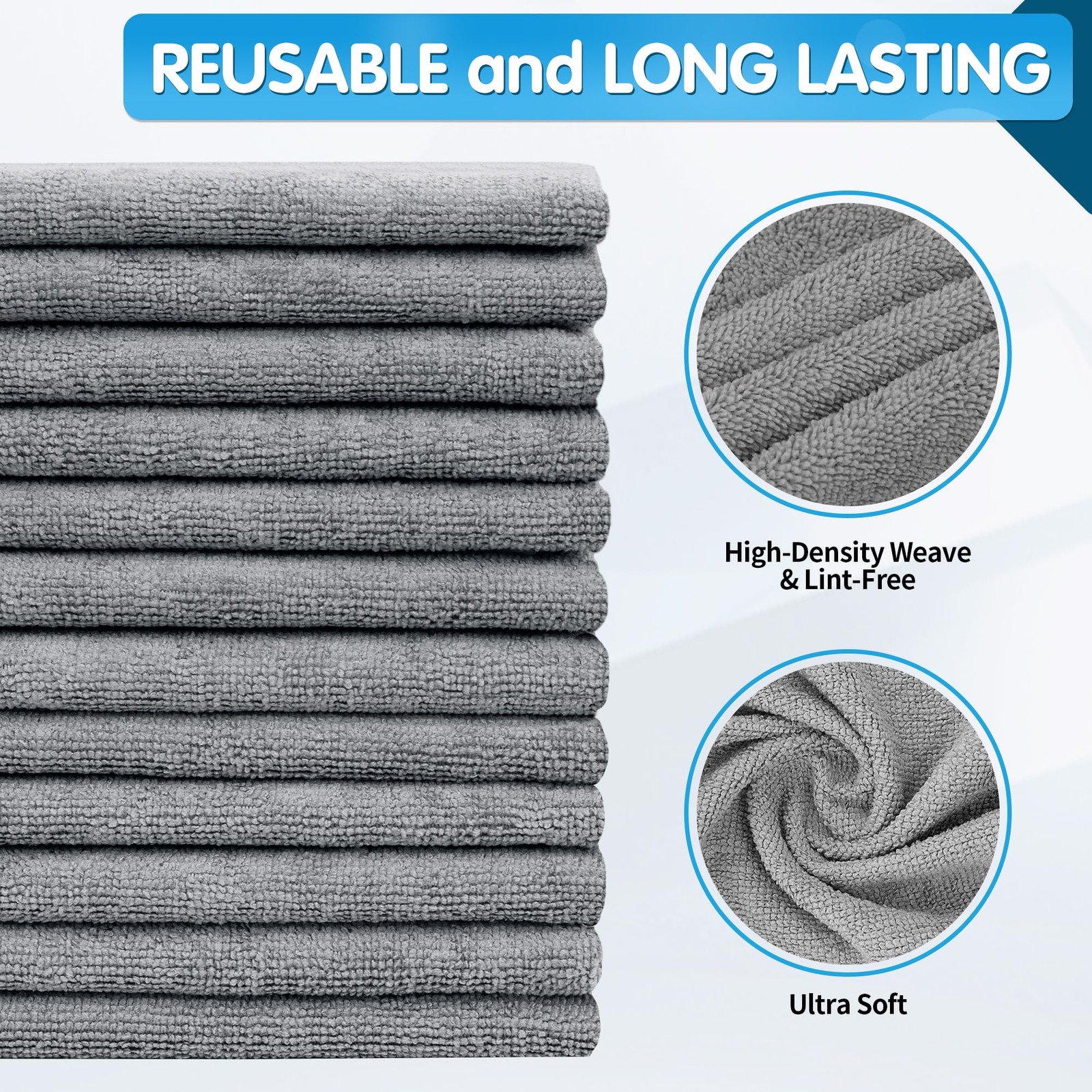 FIXSMITH Grey Microfiber Cleaning Cloth Pack of 50 16 X12 Cleaning Rags for