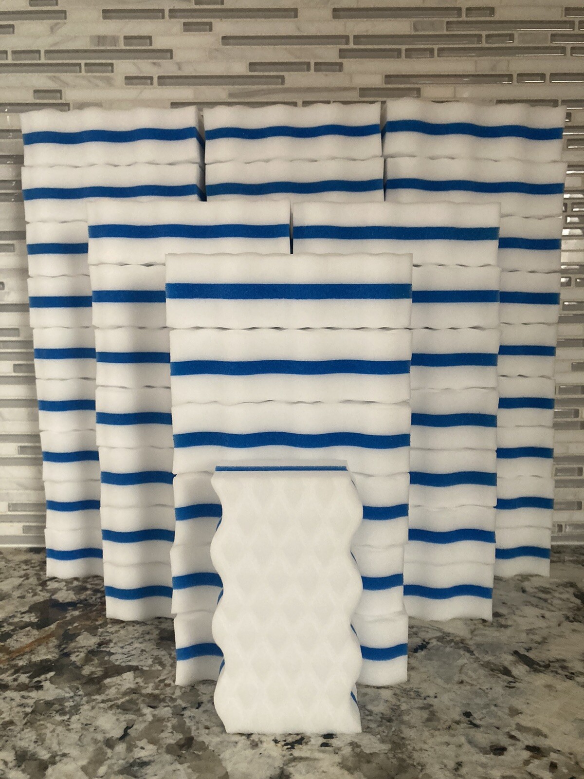 48 PACK BLUE WAVY Melamine Magic Sandwich Sponge Eraser Heavy Duty Extra Durable