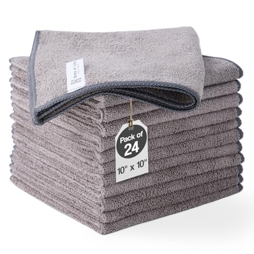 Microfiber Cleaning Cloth Pack, 15×15 Inch Lint Free Streak Free 24 Grey