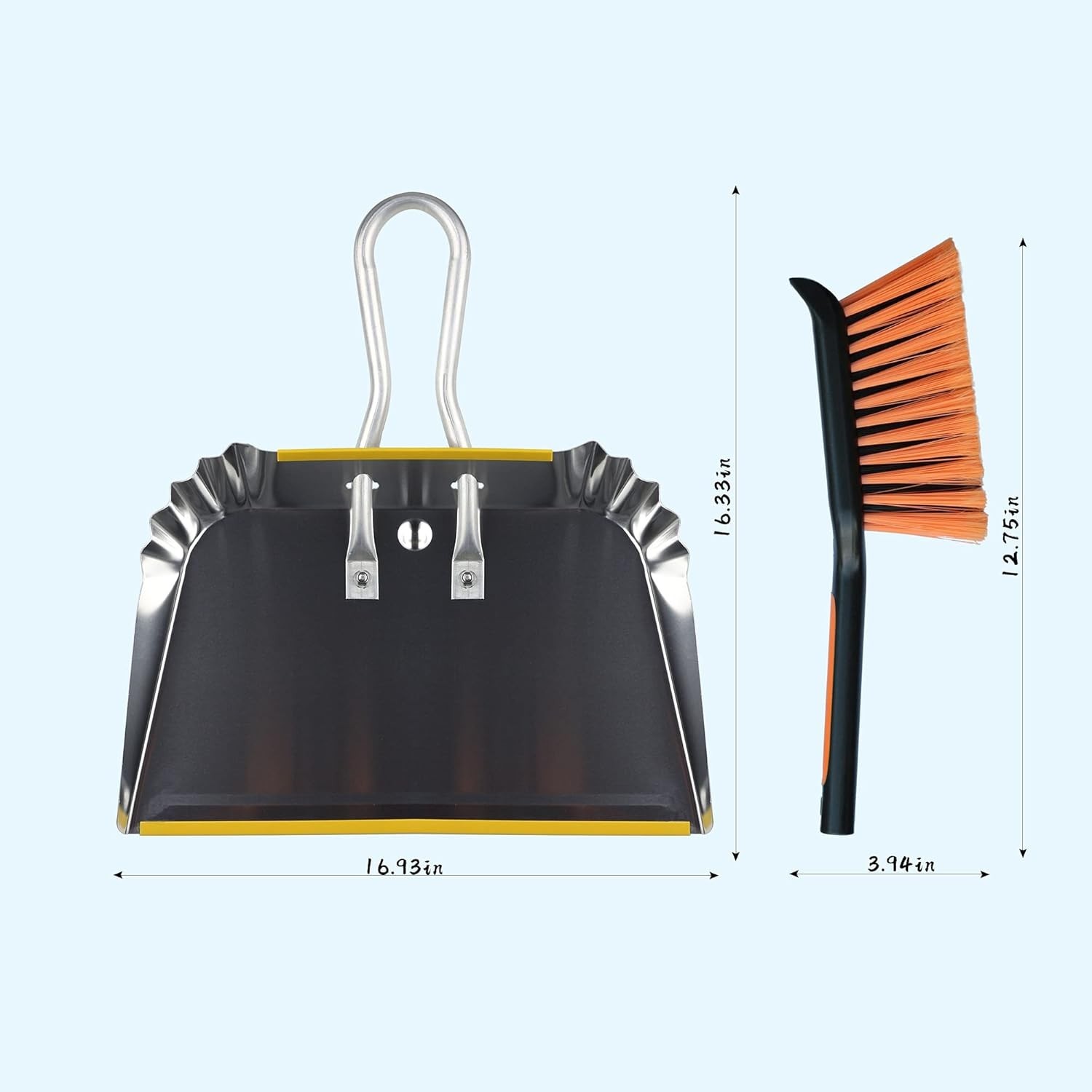 1-Pack 17″ Heavy Duty Metal Dust Pan with Cleaning Brush Set
