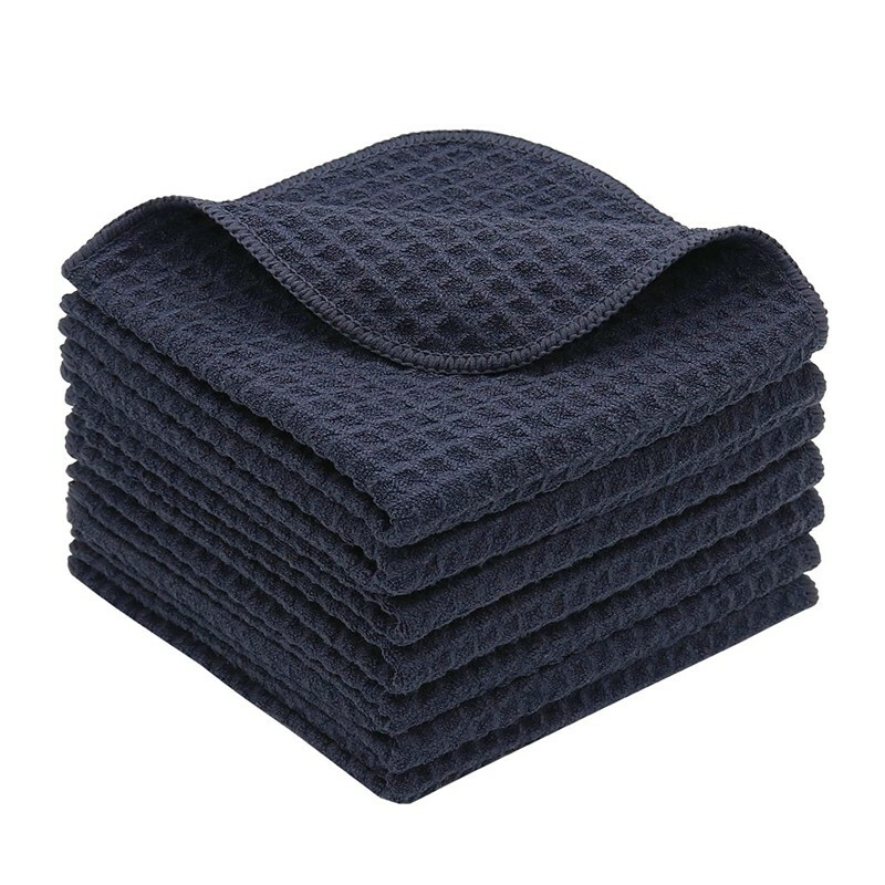 12 Pcs Waffle Weave Microfiber Towel Car Drying Towel Black 16″x16″ 400 GSM