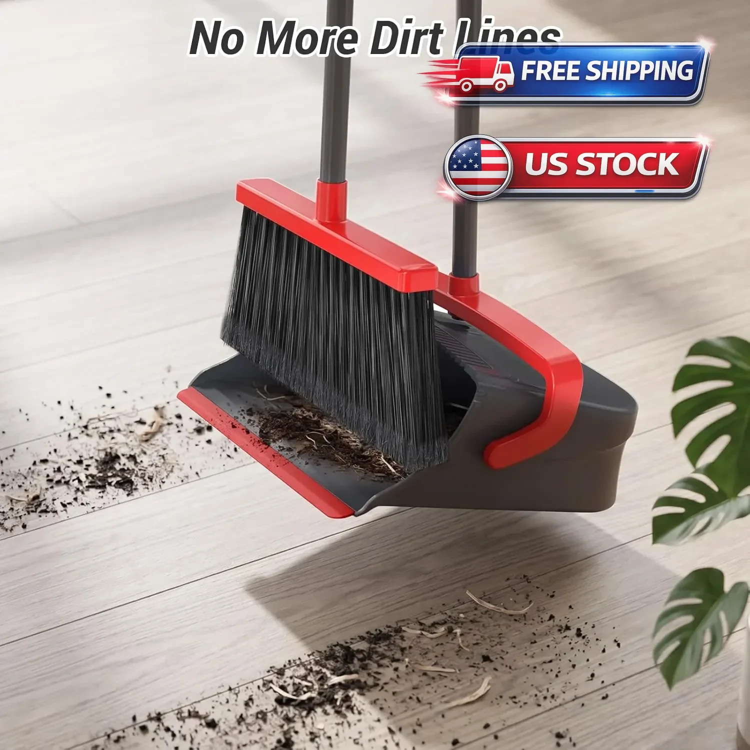 Upgrade Broom and Dustpan Set, Self-Cleaning with Dustpan Teeth, Indoor&Outdo…