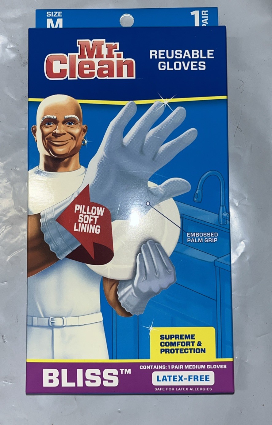 Mr. Clean Bliss Premium 1 Pair Latex Free All Purpose Gloves, Medium – White
