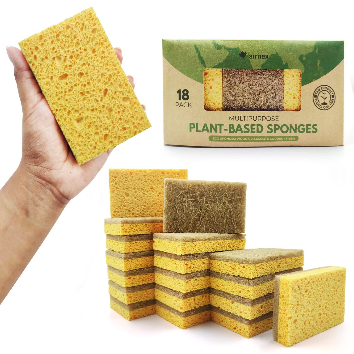 Natural Kitchen Sponges Pack Of 18 Biodegradable Cellulose And Coconut Husk Waln