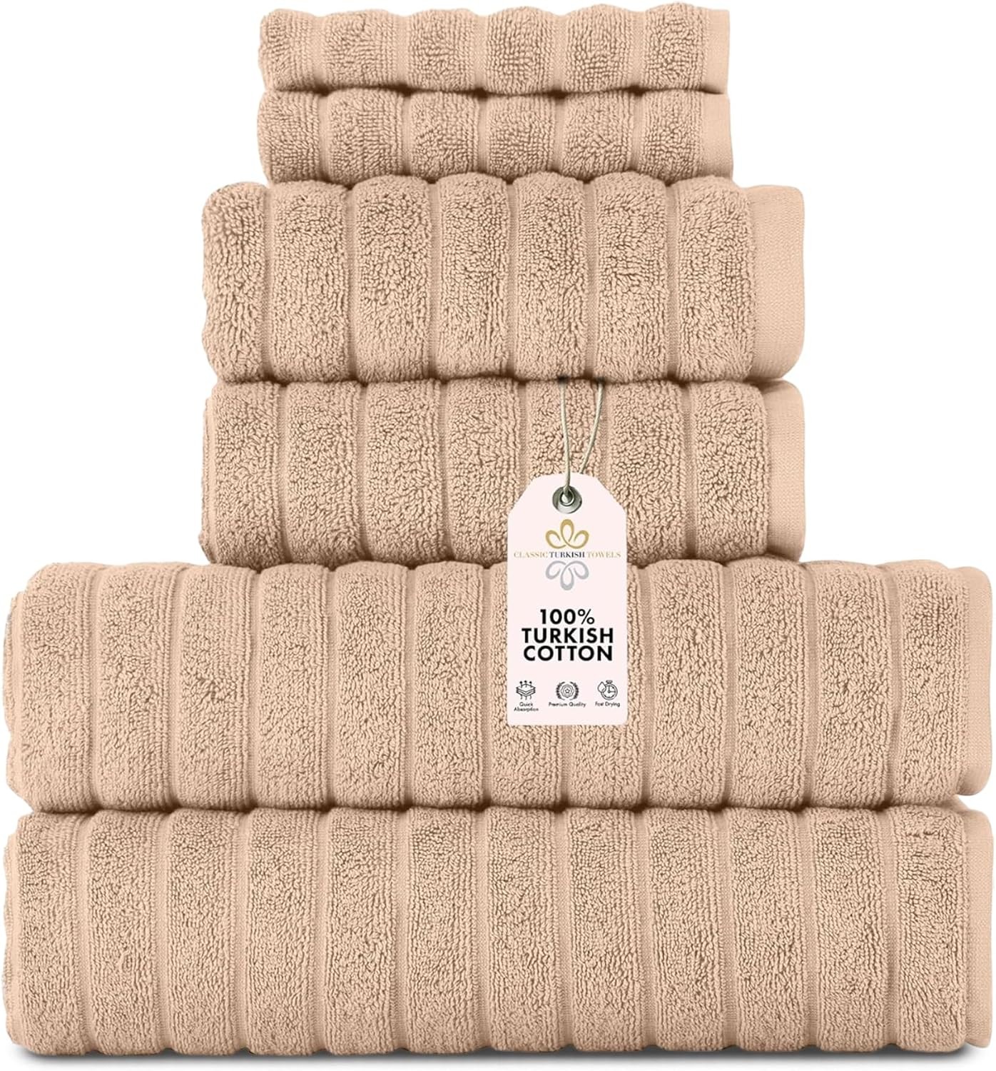 CTT Luxury 6 Piece Towel Set, 100% Turkish Cotton, Quick Drying, Highly