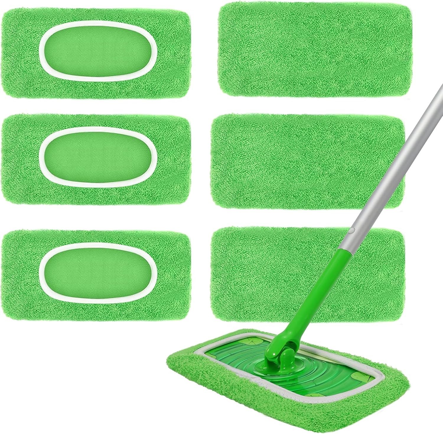 6 Pack Reusable Microfiber Mop Pads – Compatible with Sweeper, Reusable Mop P…