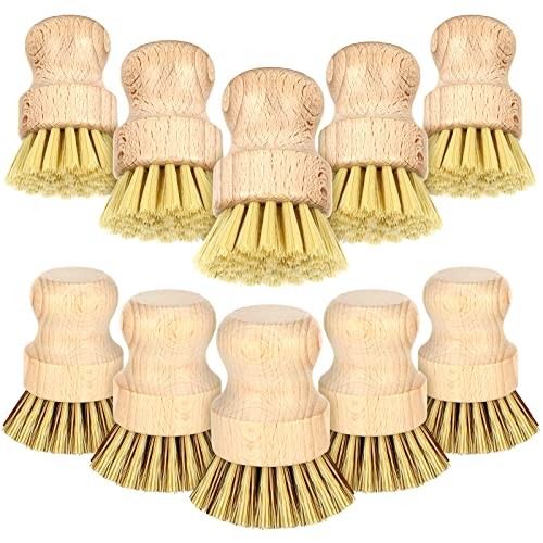 12 Pcs Bamboo Dish Brush – Wooden Scrubber Sisal Bristle Kitchen Wood Brushes