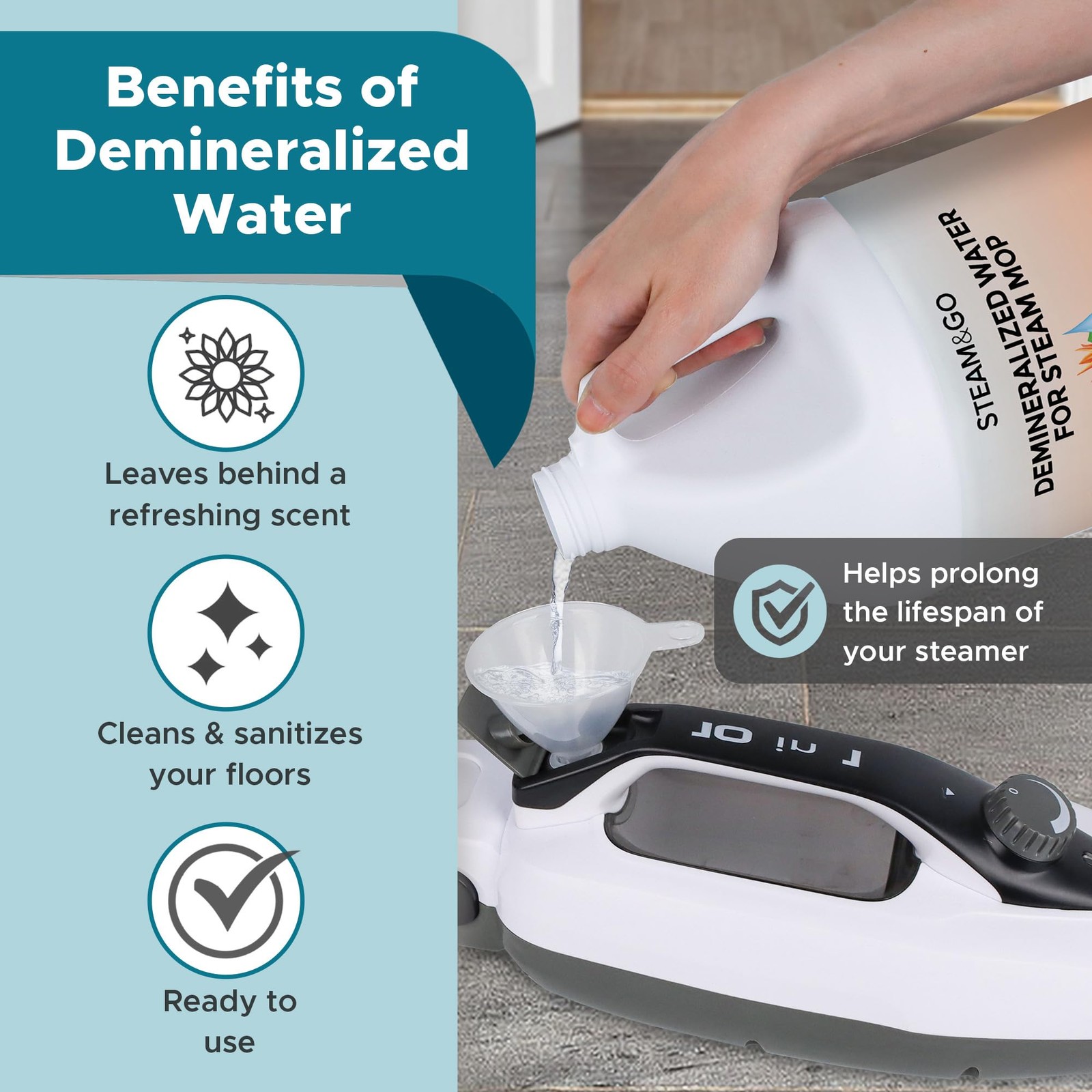 Steam & Go Demineralized Water for Steam Mop – Tropical Bloom Scent, 128 Fl O…