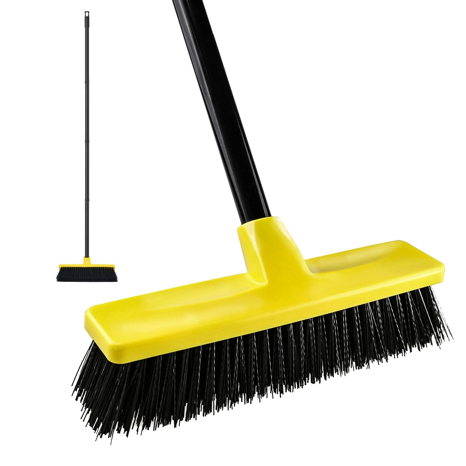 Push Broom Outdoor Indoor Broom 12″ Wide,50″ Long Handle with Stiff Bristles for