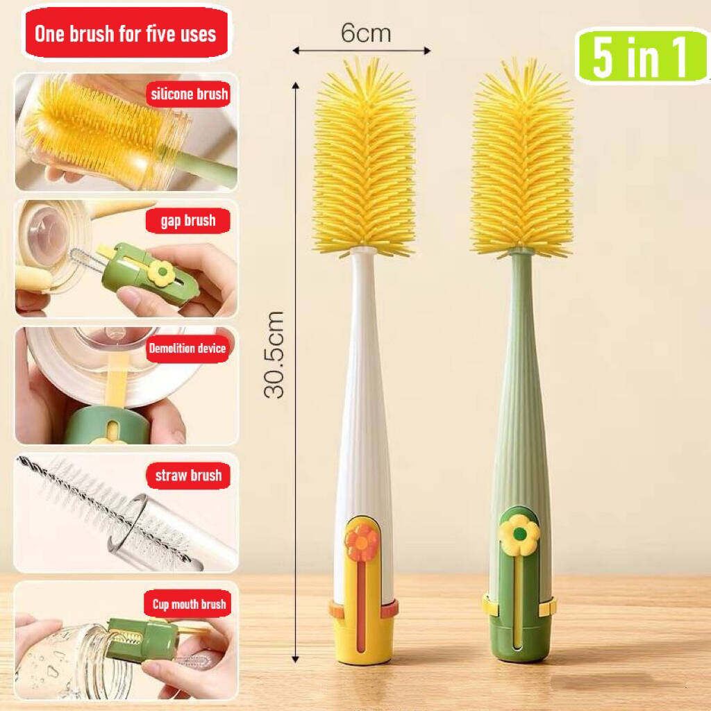 5 In 1 Multifunctional Bottle Brush Set Long Handle Cup Brush Cleaning Brush