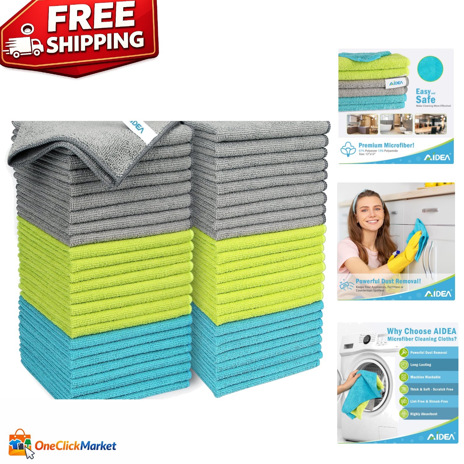 Soft 50PK Microfiber Cleaning Rags: Quick-Dry, Machine Washable & Durable