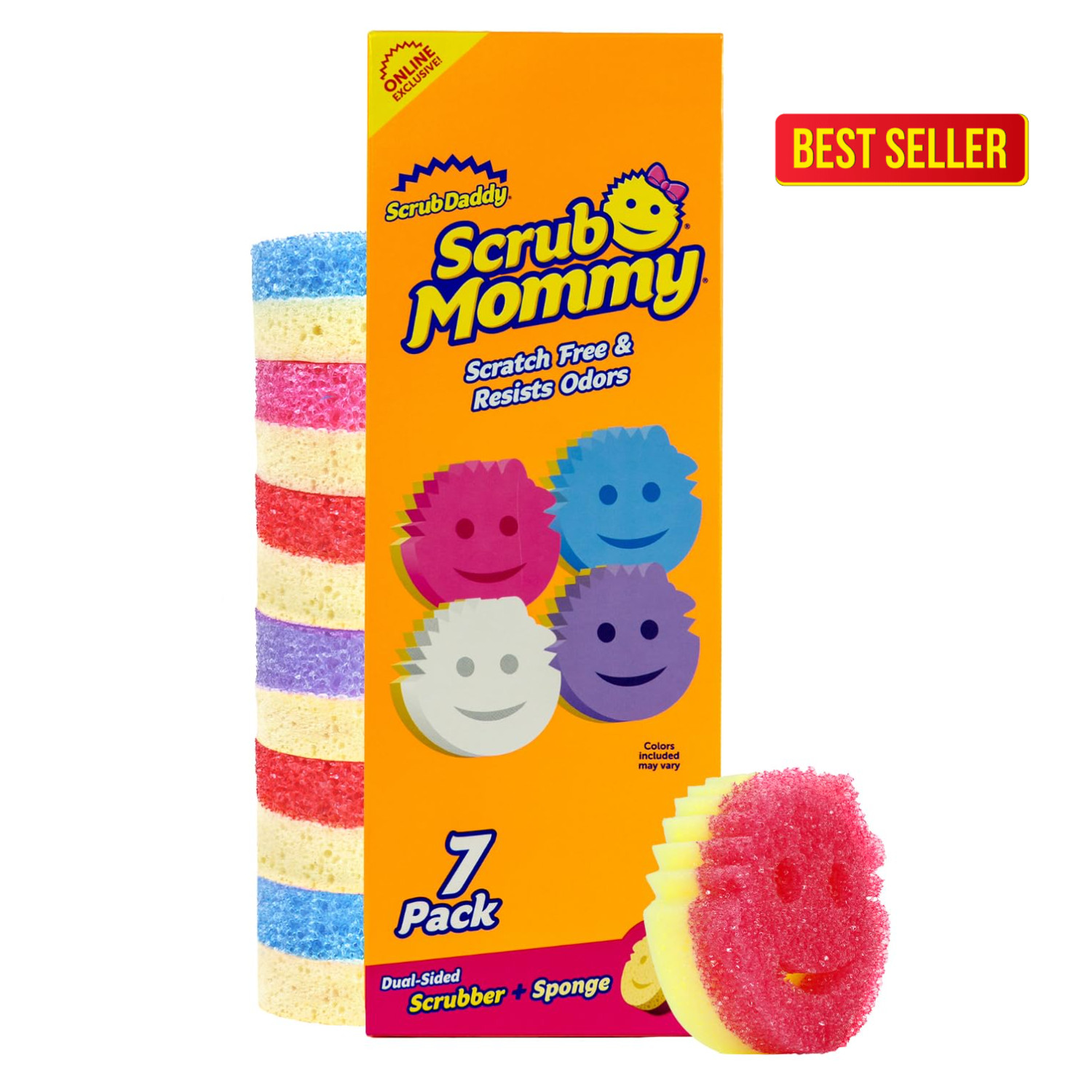 Scrub Daddy Dual-Sided Dish Sponge Multi-Colored Bulk Pack 7 Count Stain Odor